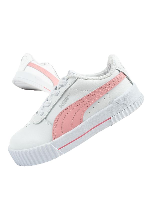 Buty sportowe sneakersy dziecięce Puma Carina L. Kolor: biały, różowy, wielokolorowy. Materiał: materiał. Sport: turystyka piesza