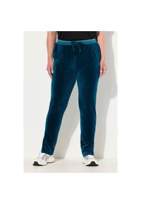 ULLA POPKEN - Damskie Aksamitne spodnie dresowe błyszcząca lamówka elastyczny pas kieszenie. Kolekcja: plus size. Kolor: niebieski, zielony, wielokolorowy. Materiał: elastan, poliester, materiał. Długość: długie