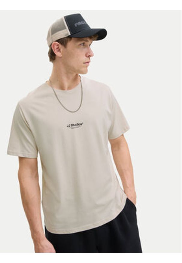 Jack & Jones T-Shirt Jesoho 12278787 Beżowy Regular Fit. Kolor: beżowy. Materiał: bawełna