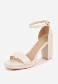 Renee - Beżowe Sandały VICES na Słupkowym Obcasie ze Skórzaną Wkładką Azimera. Okazja: na co dzień, na imprezę. Kolor: beżowy. Materiał: skóra. Sezon: lato. Obcas: na obcasie. Styl: casual. Wysokość obcasa: średni #2