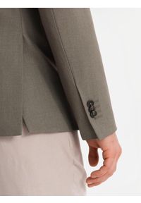 Ombre Clothing - Męska elegancka marynarka SLIM FIT z rayonem – oliwkowa V5 - Rozmiar: M. Kolor: oliwkowy. Materiał: tkanina, poliester, materiał. Wzór: ze splotem. Styl: elegancki #4