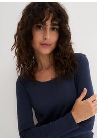 bonprix - Bluzka z długim rękawem z czystej bawełny organicznej. Kolor: niebieski. Materiał: bawełna. Długość rękawa: długi rękaw. Długość: długie. Wzór: prążki #2