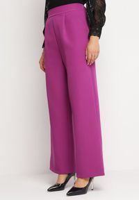 Born2be - Fioletowe Eleganckie Spodnie z Szerokimi Nogawkami Kahinuni. Kolor: fioletowy. Materiał: tkanina. Wzór: gładki. Styl: elegancki #1