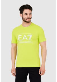 EA7 Emporio Armani - EA7 Zielony męski t-shirt z dużym białym logo. Kolor: zielony #1