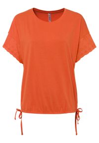 Shirt z ażurowym haftem bonprix czerwonopomarańczowy. Kolor: pomarańczowy. Wzór: ażurowy, haft #1