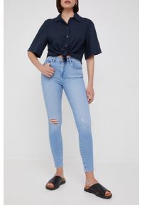 Wrangler jeansy HIGH RISE SKINNY BEACH BABY damskie high waist. Stan: podwyższony. Kolor: niebieski