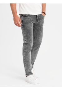 Ombre Clothing - Klasyczne męskie przecierane jeansy REGULAR FIT – szare V4 - Rozmiar: M. Kolor: szary. Materiał: jeans. Styl: klasyczny