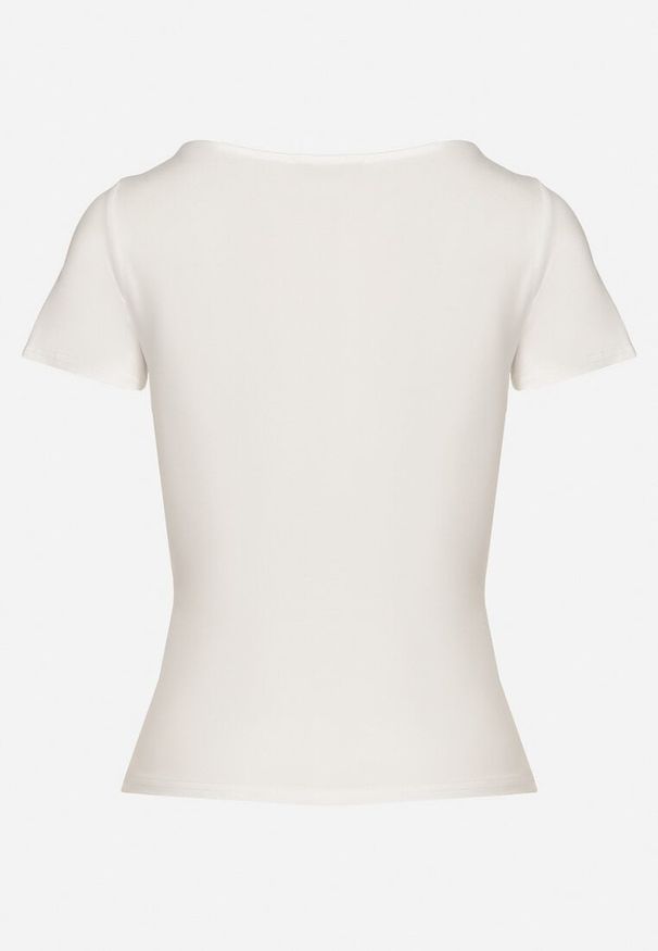 Born2be - Biały T-shirt z Wiskozą o Dopasowanym Kroju z Dekoltem w Serek Folarisse. Typ kołnierza: dekolt w serek. Kolor: biały. Materiał: wiskoza