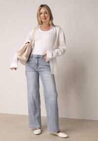 Born2be - Niebieskie Jeansy Szerokie z Wysokim Stanem Ozdobione Przeszyciami Aikaea. Okazja: na co dzień. Stan: podwyższony. Kolor: niebieski. Wzór: aplikacja. Styl: casual, elegancki #8