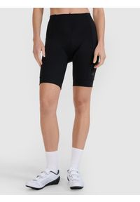 4f - 4F Legginsy kolarki rowerowe z żelową wkładką damskie - czarne M. Kolor: czarny. Materiał: dzianina, włókno, poliester, syntetyk, materiał, tkanina, elastan. Długość: krótkie. Wzór: gładki, ze splotem. Sport: kolarstwo