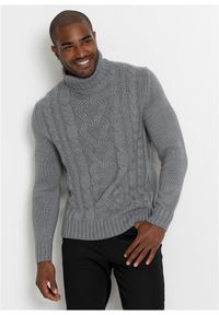 bonprix - Sweter z golfem, w warkocze. Typ kołnierza: golf. Kolor: szary #1