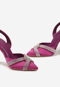 Renee - Fioletowe Sandały Ozdobione Cyrkoniami na Paseczkach na Szpilce Handla. Kolor: fioletowy. Wzór: aplikacja. Obcas: na szpilce. Styl: wizytowy, elegancki #2
