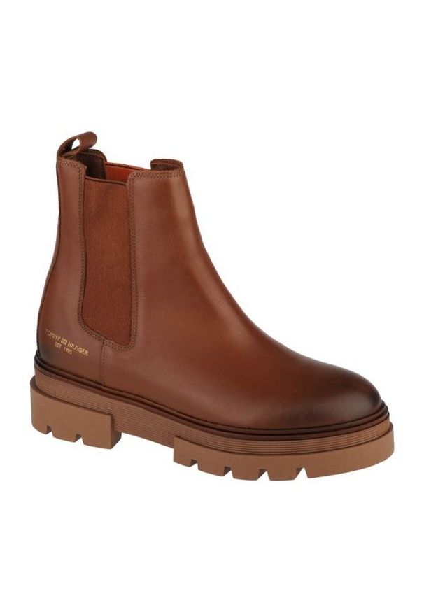 TOMMY HILFIGER - Buty Tommy Hilfiger Monochromatic Chelsea Boot M FW0FW05950-GVI brązowe. Kolor: brązowy. Materiał: guma, skóra, materiał