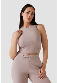 Guess - GUESS Różowy damski tank top prążkowany Edie, Rozmiar L. Okazja: na co dzień. Kolor: różowy. Materiał: prążkowany. Styl: casual #1