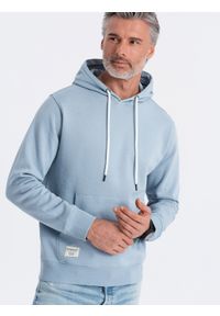 Ombre Clothing - Bluza męska dresowa kangurka z kapturem - niebieska V7 OM-SSBN-0177 - XXL. Okazja: na co dzień. Typ kołnierza: kaptur. Kolor: niebieski. Materiał: dresówka. Wzór: aplikacja. Styl: casual, klasyczny #1