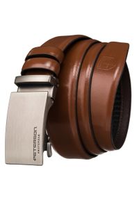 Pasek męski Peterson PTN A005 BROWN brązowy. Kolor: brązowy. Materiał: jeans, skóra