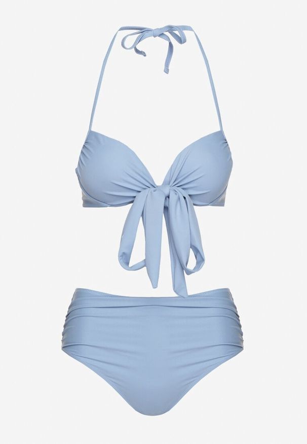 Renee - Jasnoniebieskie Bikini Wiązany Biustonosz i Majtki Typu Figi Fevarelia. Stan: podwyższony. Kolor: niebieski. Wzór: haft