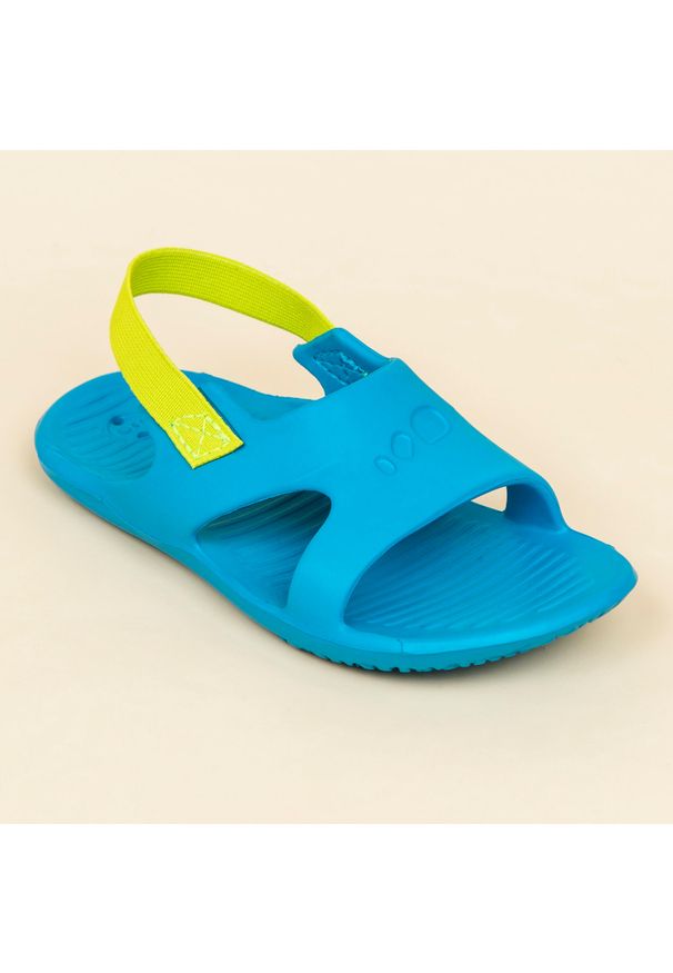 Decathlon - Sandały basenowe dla dzieci Nabaiji Slap 100 Basic. Kolor: żółty, niebieski, wielokolorowy, zielony. Wzór: gładki. Styl: sportowy