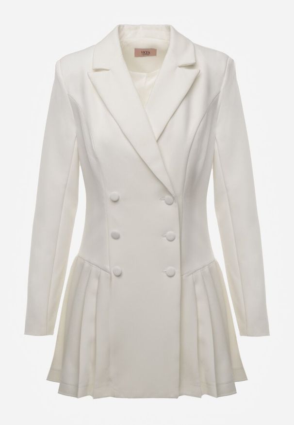 Renee - Biała Rozkloszowana Sukienka Marynarka VICES z Usztywnianymi Ramionami Ilarita. Okazja: na spotkanie biznesowe, do pracy. Kolor: biały. Styl: biznesowy