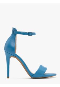 Ryłko - Niebieskie sandały na wysokiej szpilce REBEKA. Kolor: niebieski. Materiał: skóra. Obcas: na obcasie. Wysokość obcasa: średni