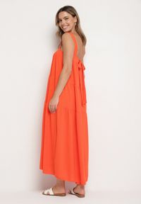 Born2be - Pomarańczowa Sukienka o Rozkloszowanym Kroju z Wiązaniem z Tyłu Savinelle. Okazja: na co dzień, na imprezę. Kolor: pomarańczowy. Styl: elegancki, casual