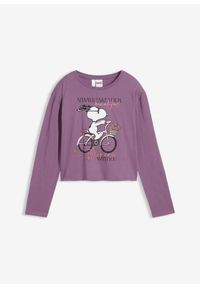 bonprix - Koszulka z długim rękawem „Snoopy” z czystej bawełny. Kolor: fioletowy. Materiał: bawełna. Długość rękawa: długi rękaw. Długość: długie