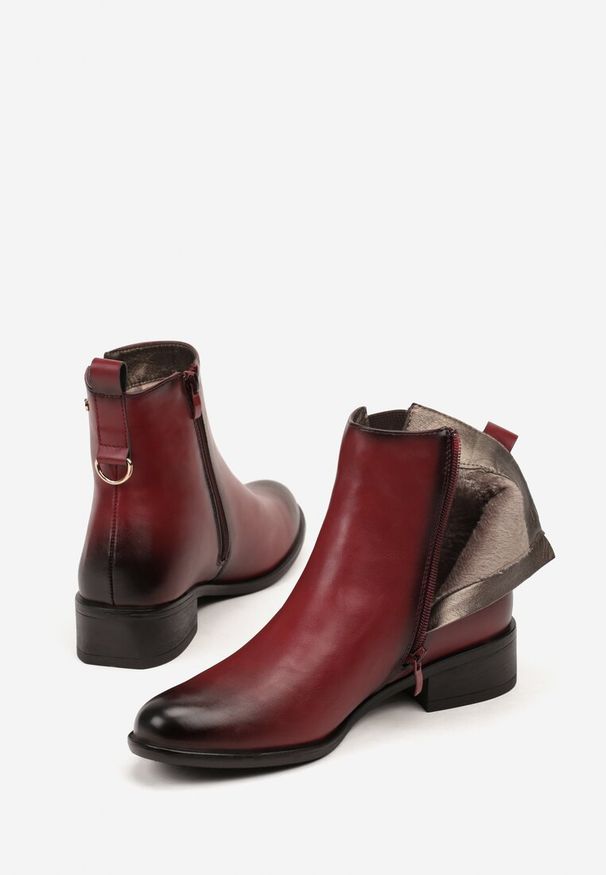 Renee - Czerwone Botki w Stylu Sztybletów z Metaliczną Aplikacją Verinette. Okazja: na co dzień. Zapięcie: zamek. Kolor: czerwony. Materiał: jeans. Wzór: aplikacja. Obcas: na słupku. Styl: wizytowy, casual, elegancki