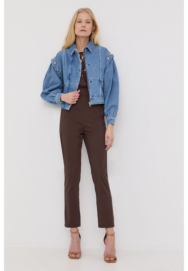 TwinSet - Twinset kurtka jeansowa damska przejściowa oversize. Kolor: niebieski. Materiał: jeans