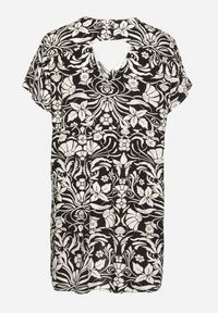 Born2be - Czarna Pudełkowa Sukienka z Wiskozy w Kwiaty z Guzikami Liramiree. Okazja: na co dzień, na spacer, na imprezę. Kolor: czarny. Materiał: wiskoza. Wzór: kwiaty. Typ sukienki: proste. Styl: klasyczny, casual, elegancki #4