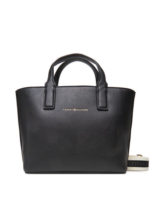 TOMMY HILFIGER - Tommy Hilfiger Torebka Th Logotape Mini Tote AW0AW17448 Czarny. Kolor: czarny. Materiał: skórzane