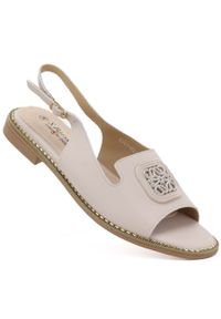 Skórzane sandały damskie płaskie nude S.Barski 61-6018. Materiał: skóra #1