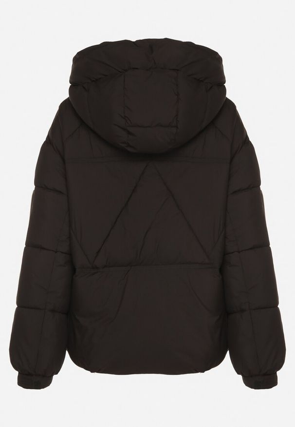 Born2be - Czarna Pikowana Kurtka Puffer z Kapturem i Kieszonką przy Rękawie Galieana. Okazja: na spacer. Typ kołnierza: kaptur. Kolor: czarny. Materiał: jeans, dzianina. Sezon: zima. Styl: sportowy, elegancki