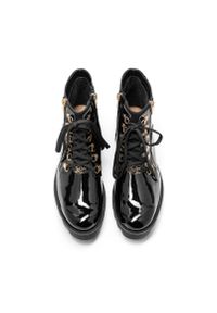 Kazar - Czarne trzewiki damskie. Wysokość cholewki: przed kolano. Kolor: czarny. Materiał: skóra, lakier. Szerokość cholewki: normalna #4