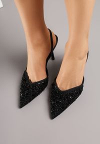 Renee - Czarne Szpilki Slingback Zdobione Perełkami i Cekinami Irifera. Okazja: na co dzień. Zapięcie: bez zapięcia. Kolor: czarny. Materiał: satyna, jeans. Wzór: aplikacja. Obcas: na szpilce. Styl: casual, elegancki #3