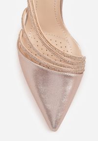 Renee - Szampańskie Szpilki VICES z Ozdobnymi Paseczkami z Cyrkoniami w Eleganckim Stylu Jaenlith. Kolor: złoty. Materiał: satyna. Obcas: na szpilce. Styl: elegancki #6