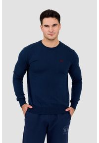 La Martina - LA MARTINA Granatowy męski sweter BASIC COTTON WOOL, Rozmiar 3XL. Kolor: niebieski. Materiał: wełna, bawełna, materiał. Styl: klasyczny #1