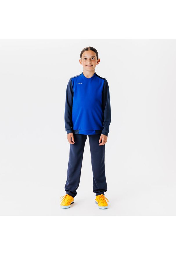 KIPRUN - Bluza do piłki nożnej Kipsta Essential Club. Typ kołnierza: dekolt w kształcie V. Kolor: niebieski. Materiał: tkanina, elastan, prążkowany, materiał, poliester. Sport: fitness, piłka nożna