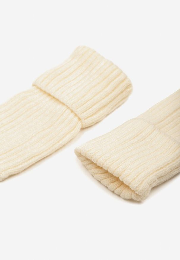 Renee - Beżowe Skarpety Getry Ozdobione Wywinięciem Nialunaria. Kolor: beżowy. Wzór: aplikacja