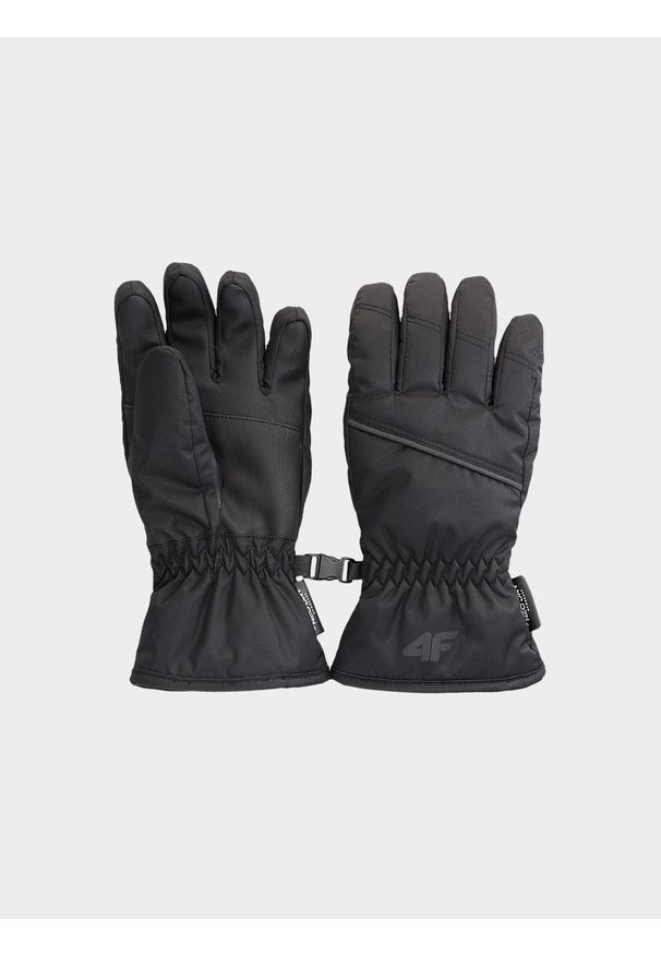 4f - 4F Rękawiczki narciarskie dziecięce - czarne S. Kolor: czarny. Materiał: tkanina, dzianina, syntetyk, materiał. Technologia: Thinsulate. Sezon: zima. Sport: narciarstwo