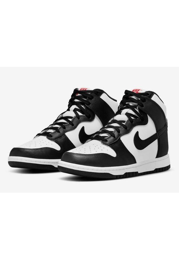 Buty do chodzenia damskie Nike Dunk High Panda. Wysokość cholewki: za kostkę. Zapięcie: sznurówki. Kolor: czarny. Materiał: syntetyk, tkanina, skóra, materiał. Szerokość cholewki: normalna. Sport: turystyka piesza