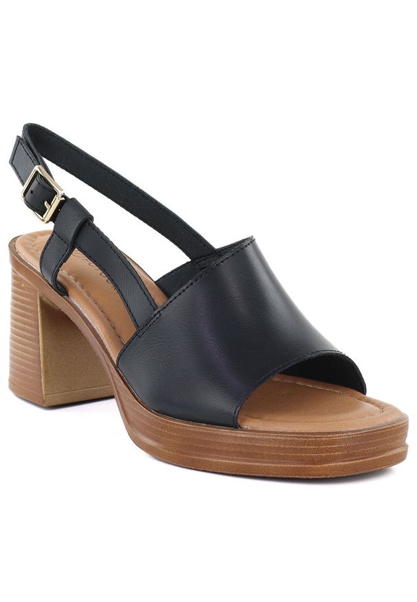 POTOCKI - Sandały damskie na słupku czarne Potocki 54324. Kolor: czarny. Materiał: skóra ekologiczna. Sezon: lato. Obcas: na słupku