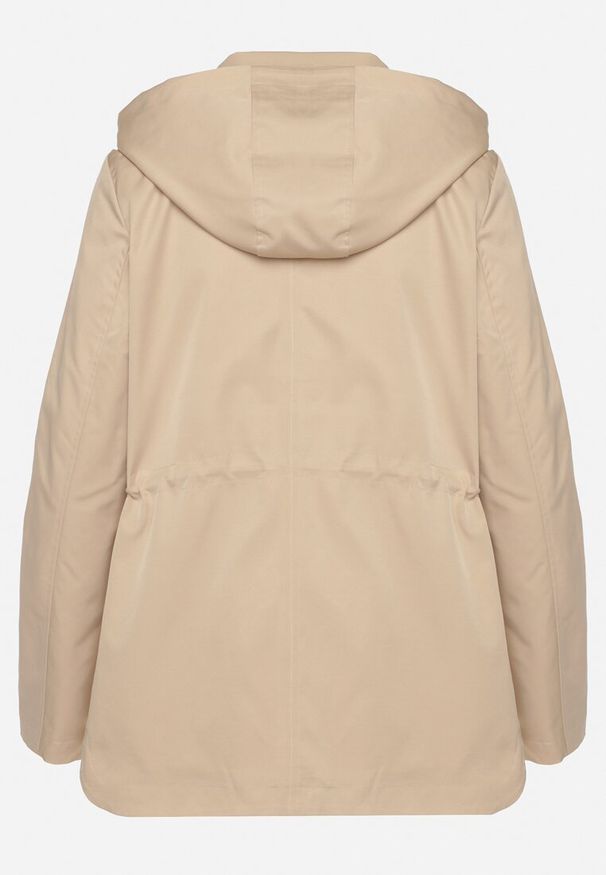 Born2be - Beżowa Kurtka Parka ze Ściągaczem w Talii i Odpinanym Kapturem Elanoreta. Okazja: na co dzień. Kolor: beżowy. Materiał: jeans. Styl: elegancki, casual