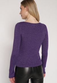 Born2be - Fioletowy Sweter z Wiskozą i Metaliczną Nitką Lillanova. Okazja: na co dzień. Kolor: fioletowy. Materiał: wiskoza. Długość rękawa: długi rękaw. Długość: długie. Styl: casual #7