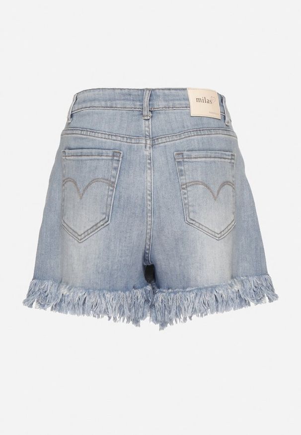 Born2be - Niebieskie Spódnico-Szorty Jeansowe z Ozdobnymi Przetarciami Galastra. Okazja: na co dzień. Kolor: niebieski. Materiał: jeans. Styl: klasyczny, elegancki, casual