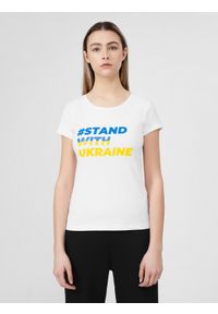 4f - Koszulka damska #STANDWITHUKRAINE. Kolor: biały. Materiał: bawełna, dzianina