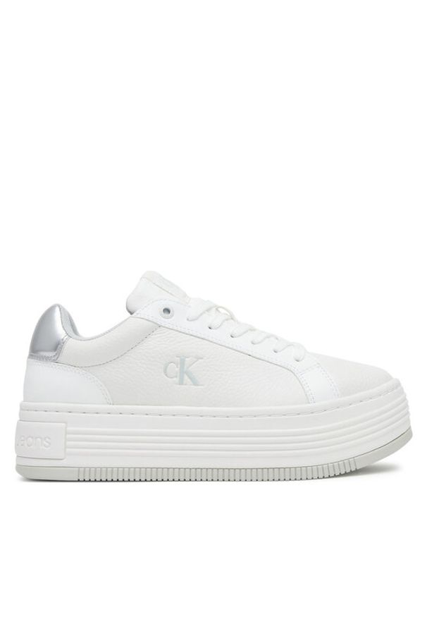 Calvin Klein Jeans Sneakersy Bold Flatf Low Lace Mg YW0YW01766 Biały. Kolor: biały. Materiał: skóra