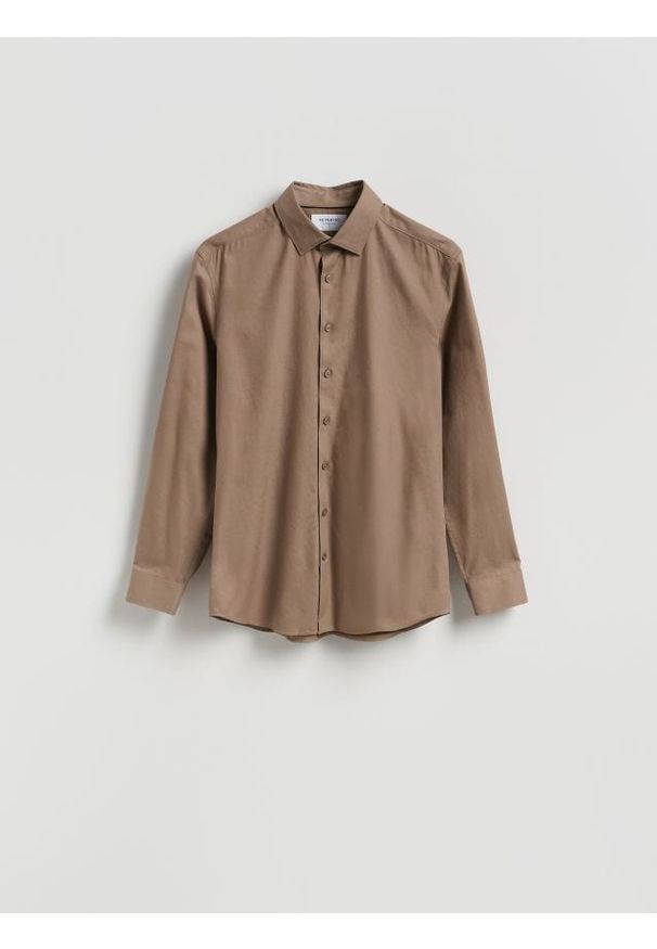 Reserved - Koszula regular z bawełny egipskiej - beżowy. Kolor: beżowy. Materiał: bawełna