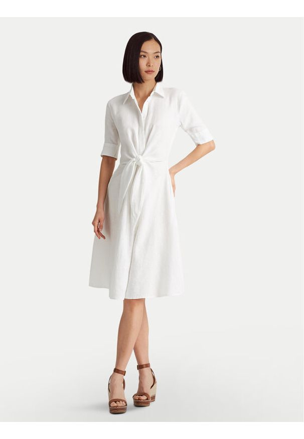 Lauren Ralph Lauren Sukienka koszulowa 200831364001 Biały Regular Fit. Kolor: biały. Materiał: len. Typ sukienki: koszulowe