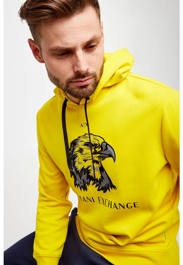 Armani Exchange - BLUZA ARMANI EXCHANGE. Typ kołnierza: kaptur. Długość rękawa: długi rękaw. Długość: długie. Wzór: nadruk, haft