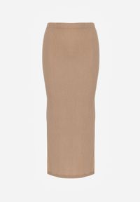 Born2be - Ciemnobeżowa Prosta Spódnica z Rozcięciem z Boku ze Strukturalnej Tkaniny Orinelin. Okazja: do pracy, na co dzień. Kolor: beżowy. Materiał: tkanina. Długość: długie. Styl: elegancki, casual #2